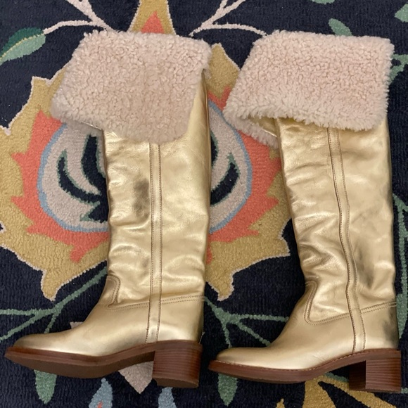 Celine Gold Over-the-Knee Shearling Boots 9 EU 39.5 NEW - Picture 10 of 12
